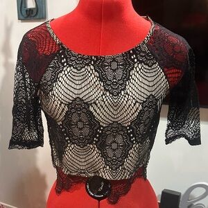 Papaya Black Lace Crop Top